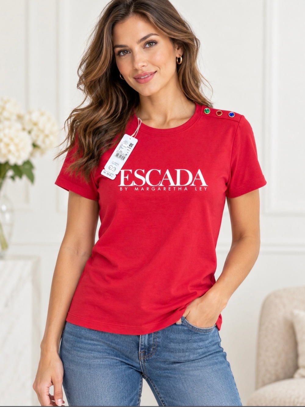 Escada Red Logo Short Sleeve Tee